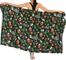 Load image into Gallery viewer, LA LEELA Womens Christmas Day Beach Sarong Pareo Swimsuit 78&quot; X 39&quot; Black_AA77