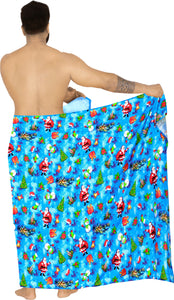 LA LEELA Men's Loungewear Sarong Swim Cover Up Christmas Day 78" X39" Blue_AA74