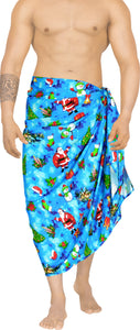 LA LEELA Men's Loungewear Sarong Swim Cover Up Christmas Day 78" X39" Blue_AA74