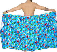Load image into Gallery viewer, LA LEELA Men&#39;s Loungewear Sarong Swim Cover Up Christmas Day 78&quot; X39&quot; Blue_AA74