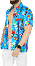 Load image into Gallery viewer, LA LEELA Mens Funky Hawaiian Christmas Santa Claus Casual Shirts Blue_AA333