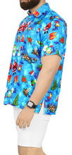 Load image into Gallery viewer, LA LEELA Mens Funky Hawaiian Christmas Santa Claus Casual Shirts Blue_AA333