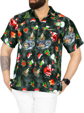 Load image into Gallery viewer, LA LEELA Men&#39;s Santa Claus Party Hawaiian Christmas Day 3D Shirts Black_AA332