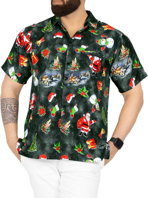 LA LEELA Men's Santa Claus Party Hawaiian Christmas Day 3D Shirts Black_AA332