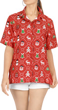 Load image into Gallery viewer, LA LEELA Women&#39;s Tropical Santa Claus Party Ugly Hawaiian Christmas Day Shirts RED