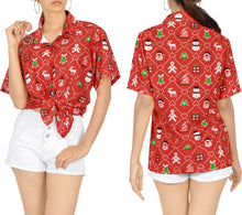 Load image into Gallery viewer, LA LEELA Women&#39;s Tropical Santa Claus Party Ugly Hawaiian Christmas Day Shirts RED