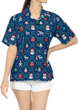 Load image into Gallery viewer, LA LEELA Women&#39;s Tropical Santa Claus Party Ugly Hawaiian Christmas Day Shirts Blue
