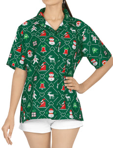 LA LEELA Women's Tropical Santa Claus Party Ugly Hawaiian Christmas Day Shirts Green