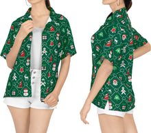 Load image into Gallery viewer, LA LEELA Women&#39;s Tropical Santa Claus Party Ugly Hawaiian Christmas Day Shirts Green