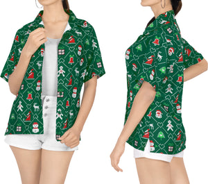 LA LEELA Women's Tropical Santa Claus Party Ugly Hawaiian Christmas Day Shirts Green