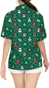 LA LEELA Women's Tropical Santa Claus Party Ugly Hawaiian Christmas Day Shirts Green