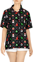 Load image into Gallery viewer, LA LEELA Women&#39;s Tropical Santa Claus Party Ugly Hawaiian Christmas Day Shirts Black