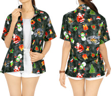Load image into Gallery viewer, LA LEELA Women&#39;s Tropical Santa Claus Party Ugly Hawaiian Christmas Day Shirts DRT372Black