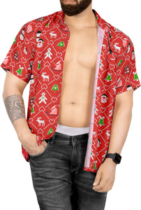 LA LEELA Men's Christmas Funky Hawaiian Casual Short Sleeve Shirt Red_AA340