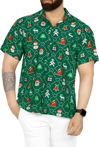 LA LEELA Men's Christmas Funky Hawaiian Casual Short Sleeve Aloha Shirt
