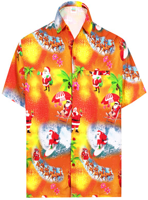 La Leela Men's Beach Christmas Hawaiian Aloha Button Down Shirt Orange_AA345