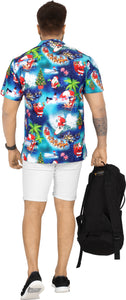 LA LEELA Santa Claus Christmas Men's Relaxed Beach Button Down Short Sleeve Hawaiian Shirt 3D Printed