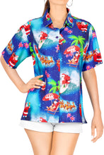 Load image into Gallery viewer, HAPPY BAY Women&#39;s Christmas Santa Claus Swim Hawaiian Regular Fit Short Sleeve Tunic Shirt - DRT231Blue