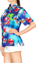 Load image into Gallery viewer, HAPPY BAY Women&#39;s Christmas Santa Claus Swim Hawaiian Regular Fit Short Sleeve Tunic Shirt - DRT231Blue