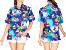Load image into Gallery viewer, HAPPY BAY Women&#39;s Christmas Santa Claus Swim Hawaiian Regular Fit Short Sleeve Tunic Shirt - DRT231Blue