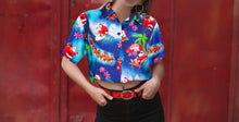 Load image into Gallery viewer, HAPPY BAY Women&#39;s Christmas Santa Claus Swim Hawaiian Regular Fit Short Sleeve Tunic Shirt - DRT231Blue