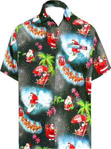 La Leela Men's Christmas Funky Hawaiian Casual Short Sleeve Shirt Black_AA349