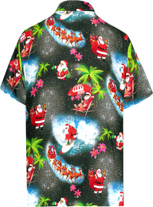 La Leela Men's Christmas Funky Hawaiian Casual Short Sleeve Shirt Black_AA349