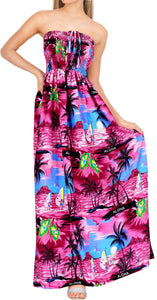 LA LEELA Long Maxi Hawaiian Palm Tree Beachy Print Tube Dress For Women Casual And Chic Beach Sundress Ladies
