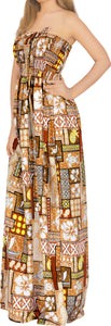 LA LEELA Long Maxi Hawaiian Halter Neck Tube Dress For Women With Sea Creatures And Floral Print All Over Everyday Casual Wear