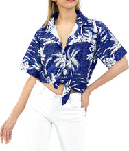 Load image into Gallery viewer, LA LEELA Women&#39;s Beachy Tropical Hawaiian Blouse Shirt Breezy Summer Wear Short Sleeve Collar Shirt Royal Blue