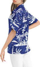 Load image into Gallery viewer, LA LEELA Women&#39;s Beachy Tropical Hawaiian Blouse Shirt Breezy Summer Wear Short Sleeve Collar Shirt Royal Blue