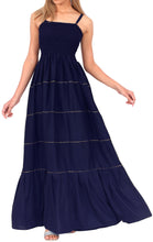Load image into Gallery viewer, LA LEELA Long Maxi Solid Color Strappy Tube Dress For Women Everyday Casual And Chic Housewear Outfit With Elegant Golden Lining