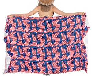 LA LEELA Women's Long Beach Wrap Beach Swimsuit Cover Up American Flag Sarong Wrap