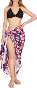 LA LEELA Women's Long Beach Wrap Beach Swimsuit Cover Up American Flag Sarong Wrap