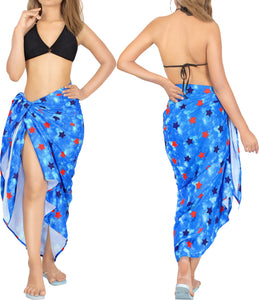 LA LEELA Women's Long Beach Wrap Beach Swimsuit Cover Up American Flag Sarong Wrap