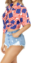 Load image into Gallery viewer, LA LEELA Women&#39;s Patriotic US Flag Beach Shirt Short Sleeve Collar Shirt Hawaiian Blouse Barn Red