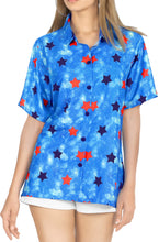 Load image into Gallery viewer, LA LEELA Women&#39;s Tie-Die Feel Beach Swim Short Sleeve Collar Shirt Star Print Hawaiian Blouse Shirt Blue
