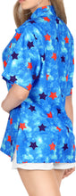 Load image into Gallery viewer, LA LEELA Women&#39;s Tie-Die Feel Beach Swim Short Sleeve Collar Shirt Star Print Hawaiian Blouse Shirt Blue