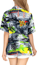Load image into Gallery viewer, LA LEELA Women&#39;s Breezy Tropical Hawaiian Blouse Swim Beachwear Short Sleeve Collar Shirt Palm Leaf Grey