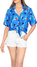 Load image into Gallery viewer, LA LEELA Women&#39;s Tie-Die Feel Beach Swim Short Sleeve Collar Shirt Star Print Hawaiian Blouse Shirt Blue