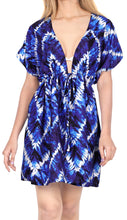 Load image into Gallery viewer, LA LEELA Women Plunge V Neck With Drawstring Short Coverup M-L Royal Blue_AA509