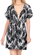 Cargar imagen en el visor de la galería, LA LEELA Women Summer Beach Bikini Cover Up Short Tie Dye Dress M-L Black_AA507