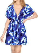 Cargar imagen en el visor de la galería, LA LEELA Women New Tie Dye Printed Short Dress Cover-up XL-XXL Royal Blue_AA506
