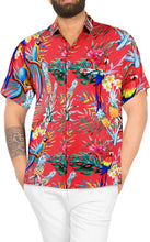 Load image into Gallery viewer, LA LEELA Hawaiian Shirt for Men&#39;s Parrot and Tropical Palm Leaves Print Button-Down Shirt (Red)