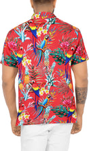 Load image into Gallery viewer, LA LEELA Hawaiian Shirt for Men&#39;s Parrot and Tropical Palm Leaves Print Button-Down Shirt (Red)