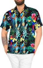 Load image into Gallery viewer, LA LEELA Hawaiian Shirt for Men&#39;s Parrot and Tropical Palm Leaves Print Button-Down Shirt(Black)