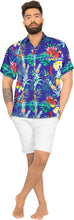 Load image into Gallery viewer, LA LEELA Hawaiian Shirt for Men&#39;s Parrot and Tropical Palm Leaves Print Button-Down Shirt (Blue)
