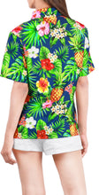 Load image into Gallery viewer, LA LEELA Women&#39;s Beachy Floral Print Hawaiian Blouse Shirt Breezy Summer Wear Short Sleeve Collar Shirt Pineapple Floral Blue