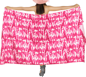LA LEELA Tie-Die PINK and WHITE Beach Sarong for Women Beach Wrap Cover Up for Swimsuit - ONE SIZE