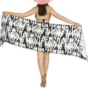 Tie Dye Effect Black and White Non-Sheer Print Beach Wrap For Women